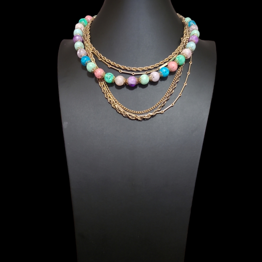 16" Vintage Groovie Beaded and Chain Fashion Necklace Lot 8